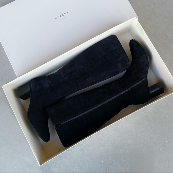 SEZANE Black Suede Leather Adele Boots Classic Heeled Knee High Boots FR 39 US 8 - Picture 5 of 17